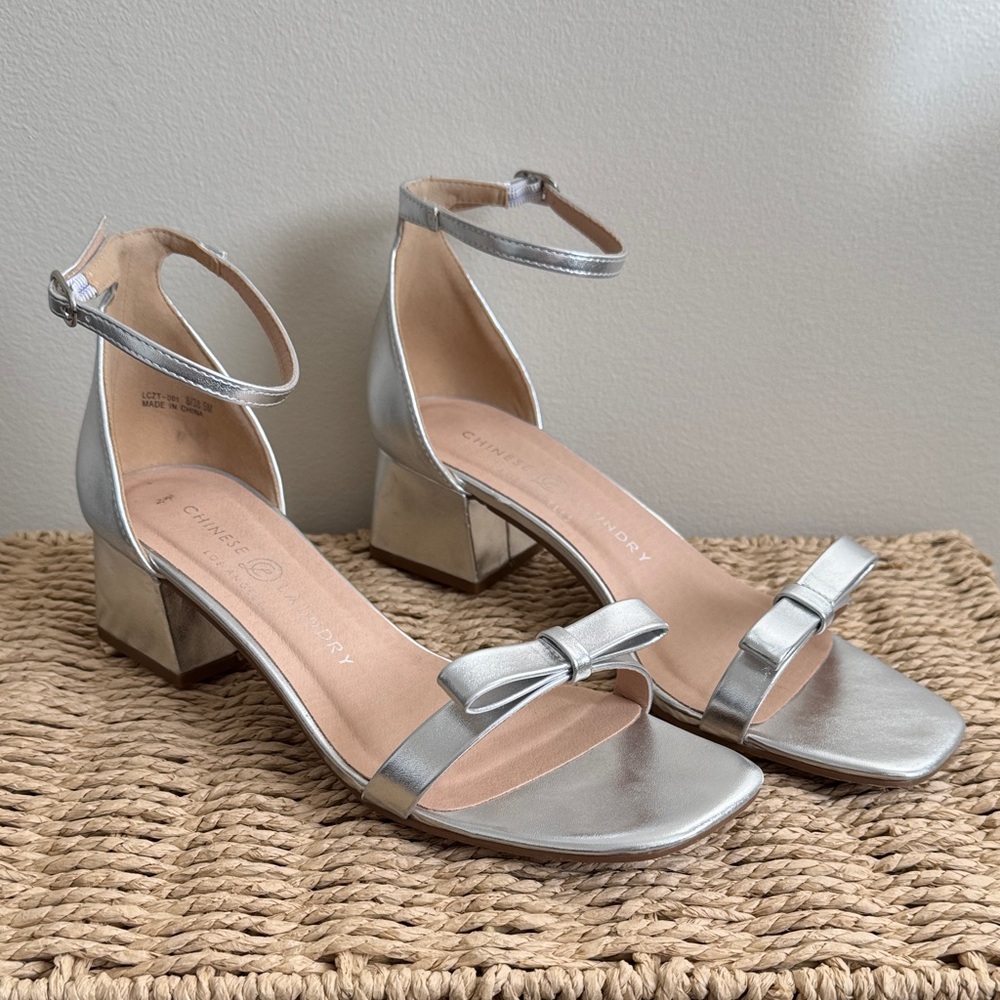 Chinese Laundry Silver Block Heel Sandals